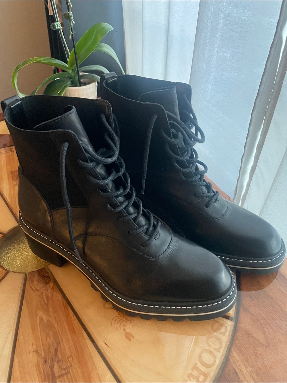 Bernardo Black Lace-Up Chunky Heel Combat Boots